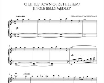 Christmas Sheet Music, O Little Town of Bethlehem Jingle Bells Medley, Intermediate Piano, Christmas Music, Piano Sheet Music, Xmas Piano