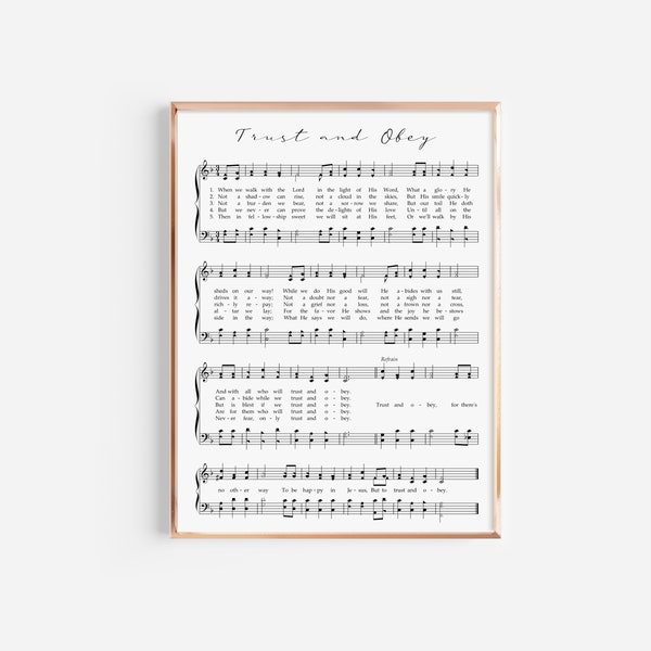 Trust and Obey Hymn Print, Solfege Print, Antique Hymn, Farmhouse Decor, Hymn Wall Art, Hymn Music Page, Digital Hymn Art, Large Print Art