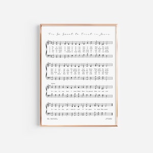 Tis So Sweet To Trust In Jesus Hymn Print, Solfege Hymn Sheet, Hymnal Page, Antique Hymn, Printable Hymn, Sheet Music, Farmhouse Decor