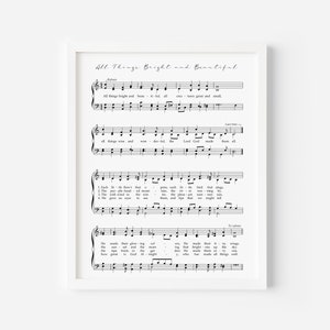 All Things Bright and Beautiful Hymn Print, Printable Hymns, Hymn Music Page, Digital Hymn, Hymn Wall Art, Large Print Wall Art, Hymn Art