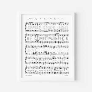 His Eye Is On The Sparrow Hymn Print, Digital Hymn Page, Printable Hymns, Hymn Wall Art, Hymn Prints, Hymn Art, Large Print Wall Art, Hymns