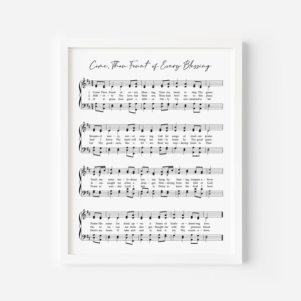Come Thou Fount of Every Blessing Hymn, Printable Hymn Music Page, Vintage Sheet Music, Church Decor, Christian Wall Art, Digital Hymn Print