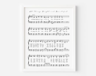 All Things Bright and Beautiful Hymn Print, Printable Hymns, Hymn Music Page, Digital Hymn, Hymn Wall Art, Large Print Wall Art, Hymn Art