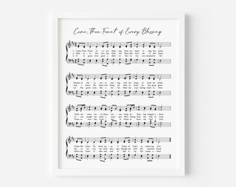 Come Thou Fount of Every Blessing Hymn, Printable Hymn Music Page, Vintage Sheet Music, Church Decor, Christian Wall Art, Digital Hymn Print