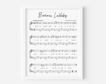 Brahm's Slaapliedje, Kinderkamer Decor, Muziekkunst, Klassieke Muziek Poster, Grote Afdrukbare Muziek, Afdrukbare Kinderkamer Kunst, Baby shower cadeau, Kinderkamer