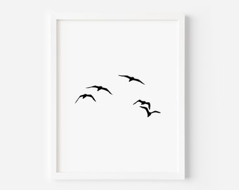 Impression d'oiseaux volants, troupeau d'oiseaux Wall Art, oiseaux volants, silhouette d'oiseau, décor minimaliste, décor d'oiseaux, art mural moderne, art Boho