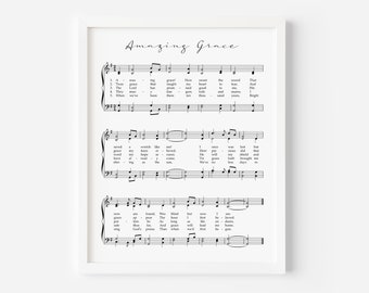 Amazing Grace Hymn Print, Hymn Prints, Large Print Sheet Music, Printable Hymns, Hymn Wall Art, Digital Hymn Art, Christian Decor, Hymn Page
