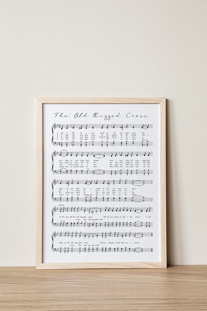 The Old Rugged Cross Hymn Print, Hymn Wall Art, Hymn Sheet Music
