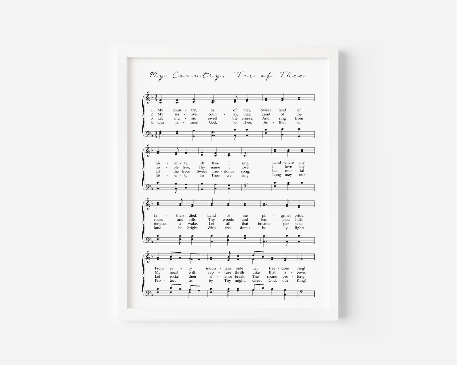 My Country Tis of Thee Hymn Print Patriotic Hymn Printable Etsy