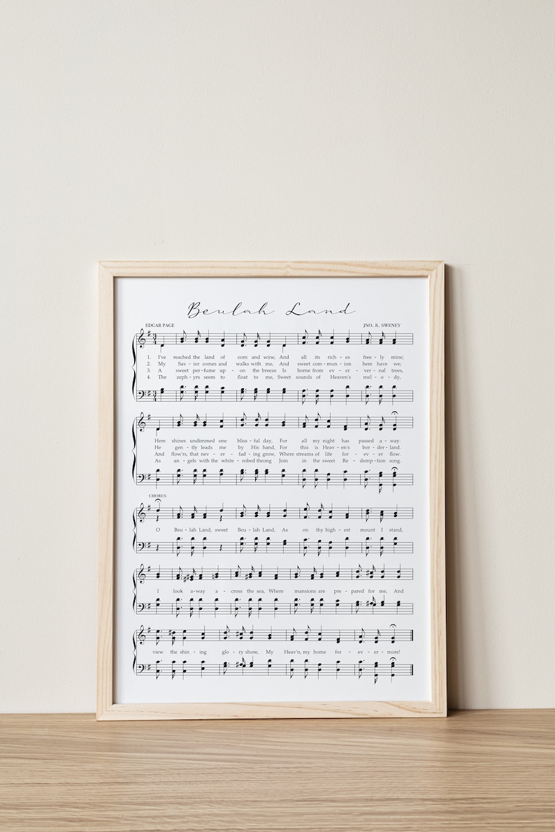 Beulah Land Hymn Print, Printable Vintage Sheet Music, Instant Download, Antique Hymn, Bible