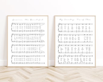 America the Beautiful, My Country Tis of Thee, Set of 2 Hymns, Hymn Prints, July 4 Decor, USA Wall Art, American Patriot Wall, Digital Hymns
