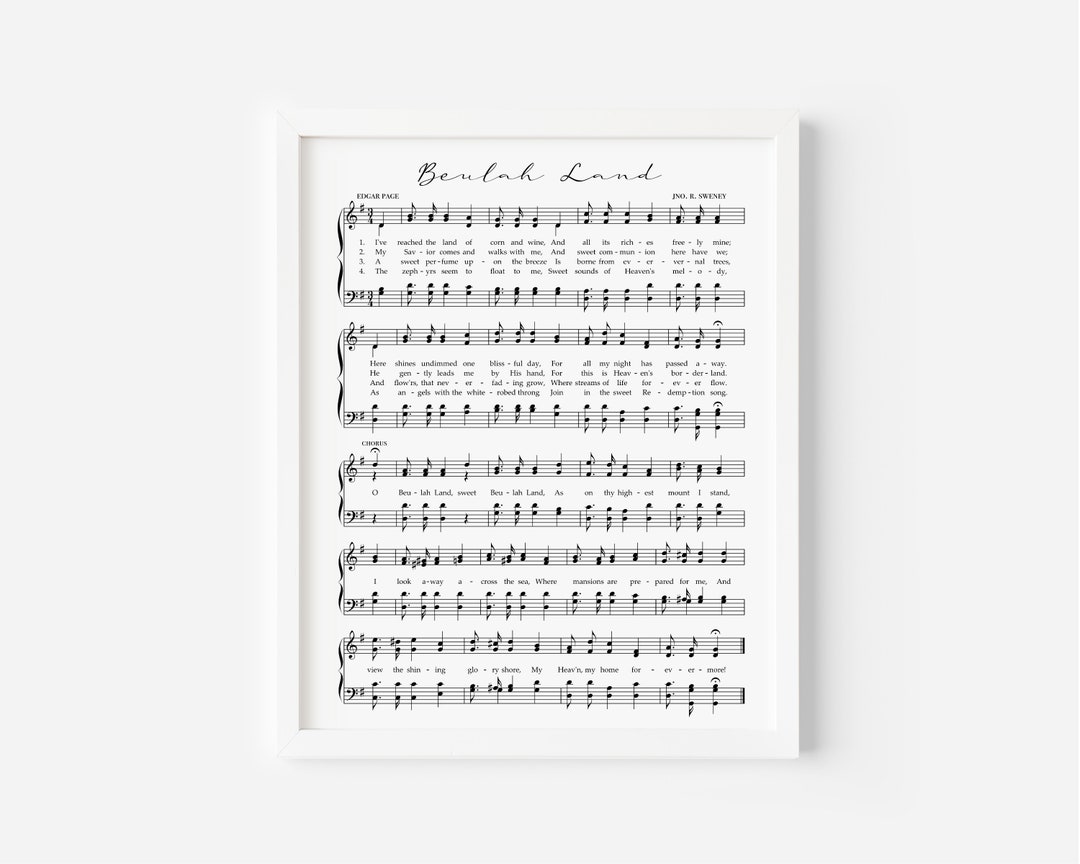 Beulah Land Hymn Print, Printable Vintage Sheet Music, Instant Download, Antique Hymn, Bible