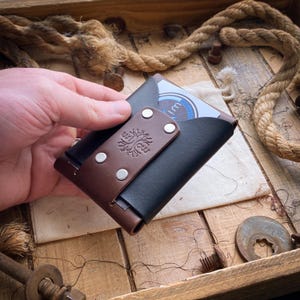 Cartera minimalista original Wask - Caoba oscura y negra