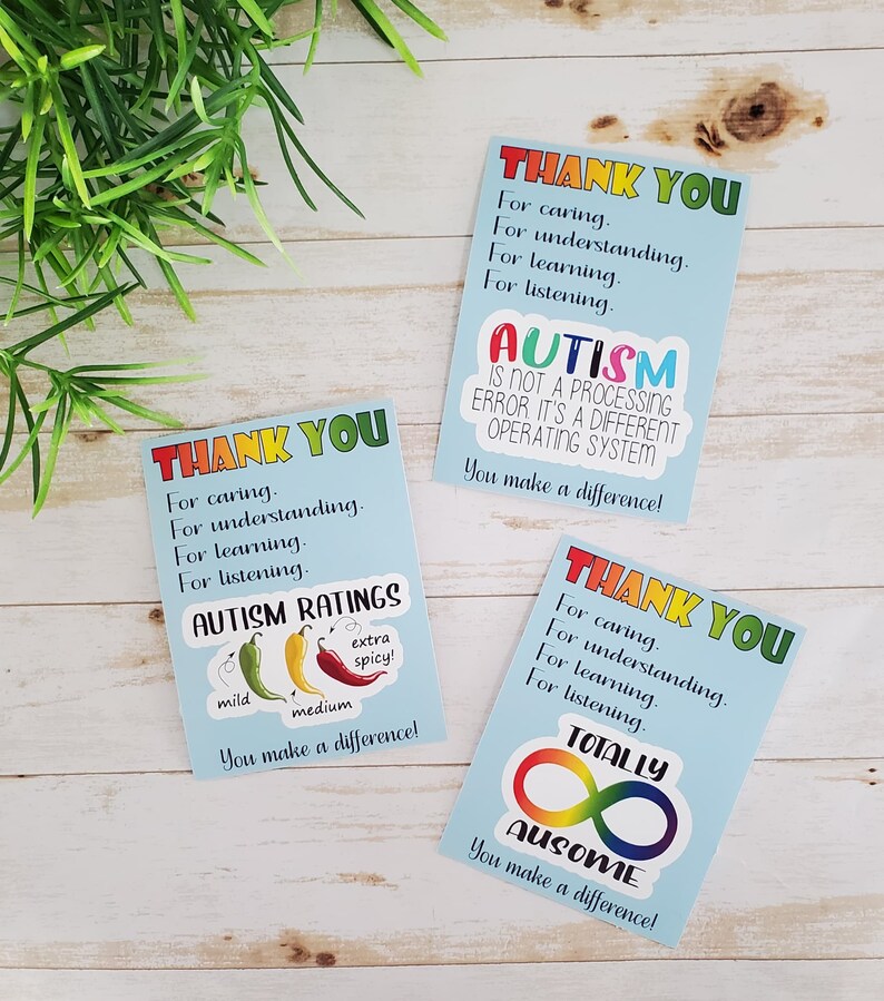 Autism Awareness Thank You Cards With Pop Out Stickers Autism Etsy