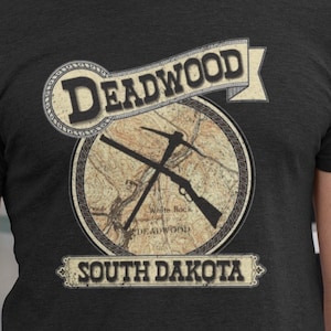 Deadwood South Dakota Vintage Style T-Shirt, Old West Souvenir Graphic Tshirt, Western Cowboy Crewneck Unisex T-Shirt, Topo Map Design T-Shirt
