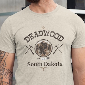 Deadwood South Dakota T-Shirt, Western Souvenir Geschenk T-Shirt, Cowboy im Vintage-Stil, Wilder Westen Revolverheld T-Shirt, Bison Design