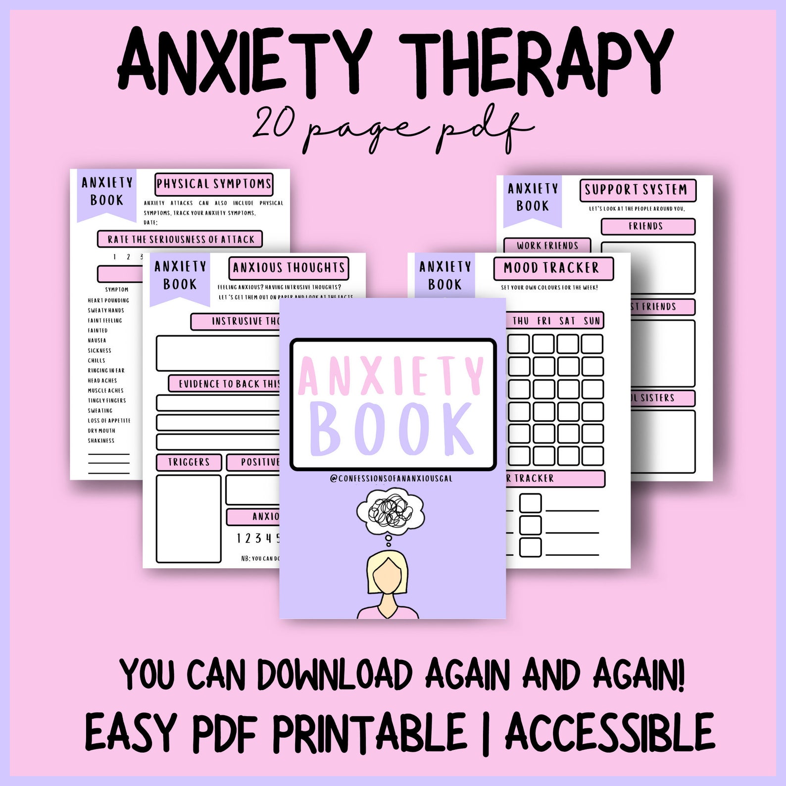 Anxiety Printable Workbook Anxiety Therapy Workbook Anxiety Planner ...