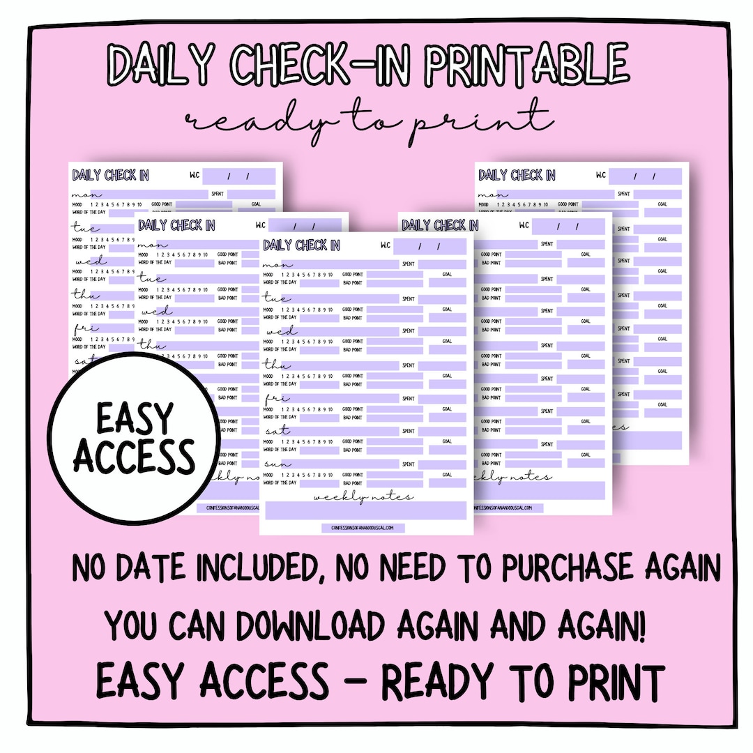 A4 A5 Printable Daily Check-in Planner Printable PDF - Etsy