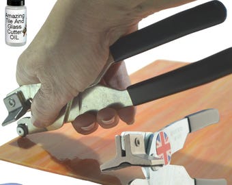 Cortador de vidrio para vidrieras Fabricado en el Reino Unido Herramienta para cortar vidrio con aceite para cortar vidrio Corta azulejos de vidrio y placas de cuarto Vidrio grueso y espejo