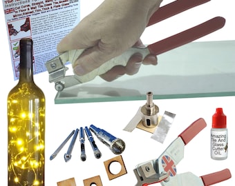 Kit de cortador de vidrio para vidrio grueso, 2 brocas para vidrio y sierra de corona para perforar agujeros en botellas, bloques de vidrio para lámparas de botellas y comederos para pájaros