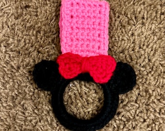 Minnie-Mouse inspired crocheted kitchen towel holder