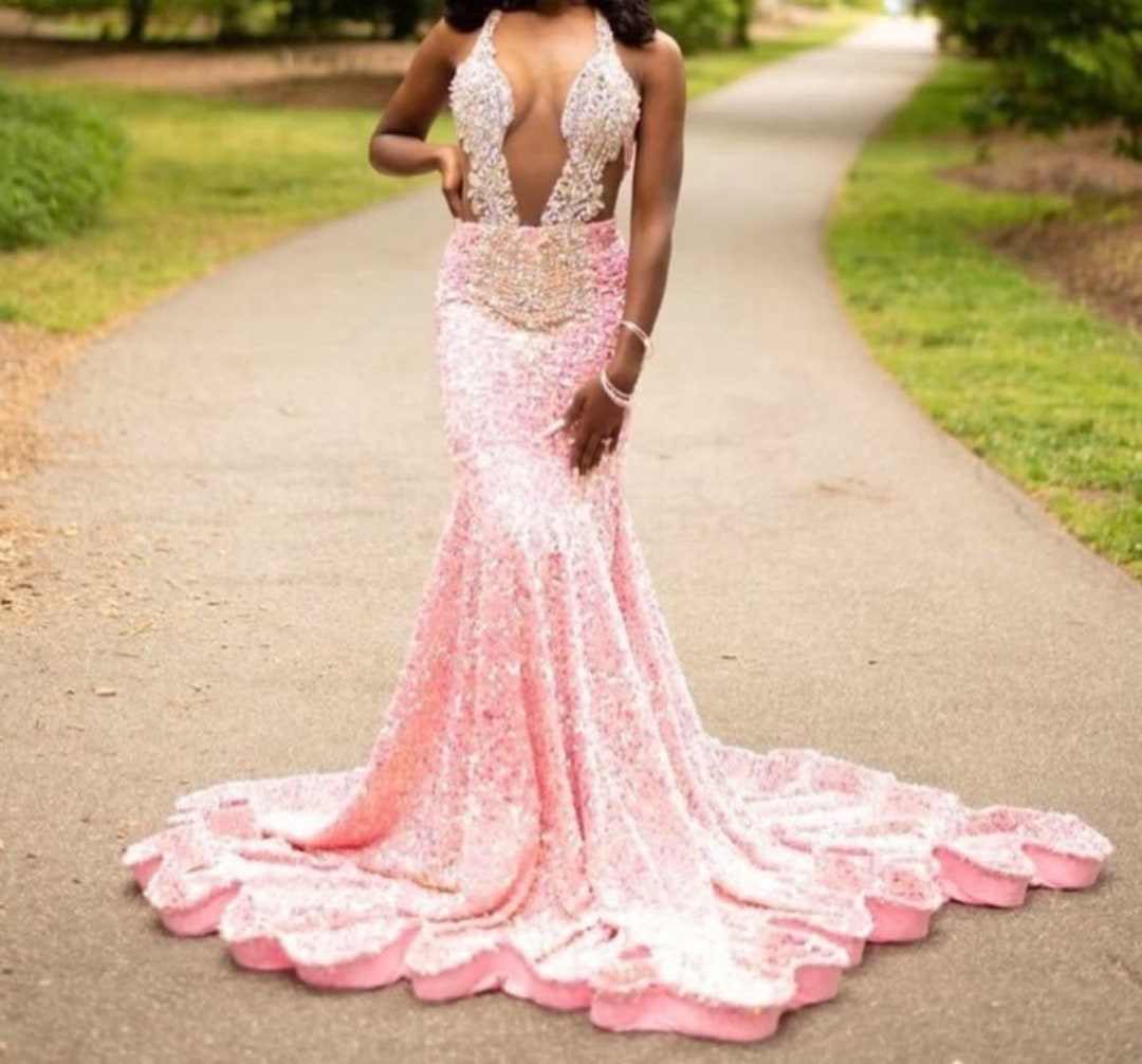 Orange Mermaid Prom Dress Shimmery Prom Party Dressevening Etsy