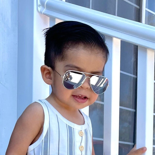 baby + toddler sunglasses | mirrored aviator sunnies | boy + girl sunglasses