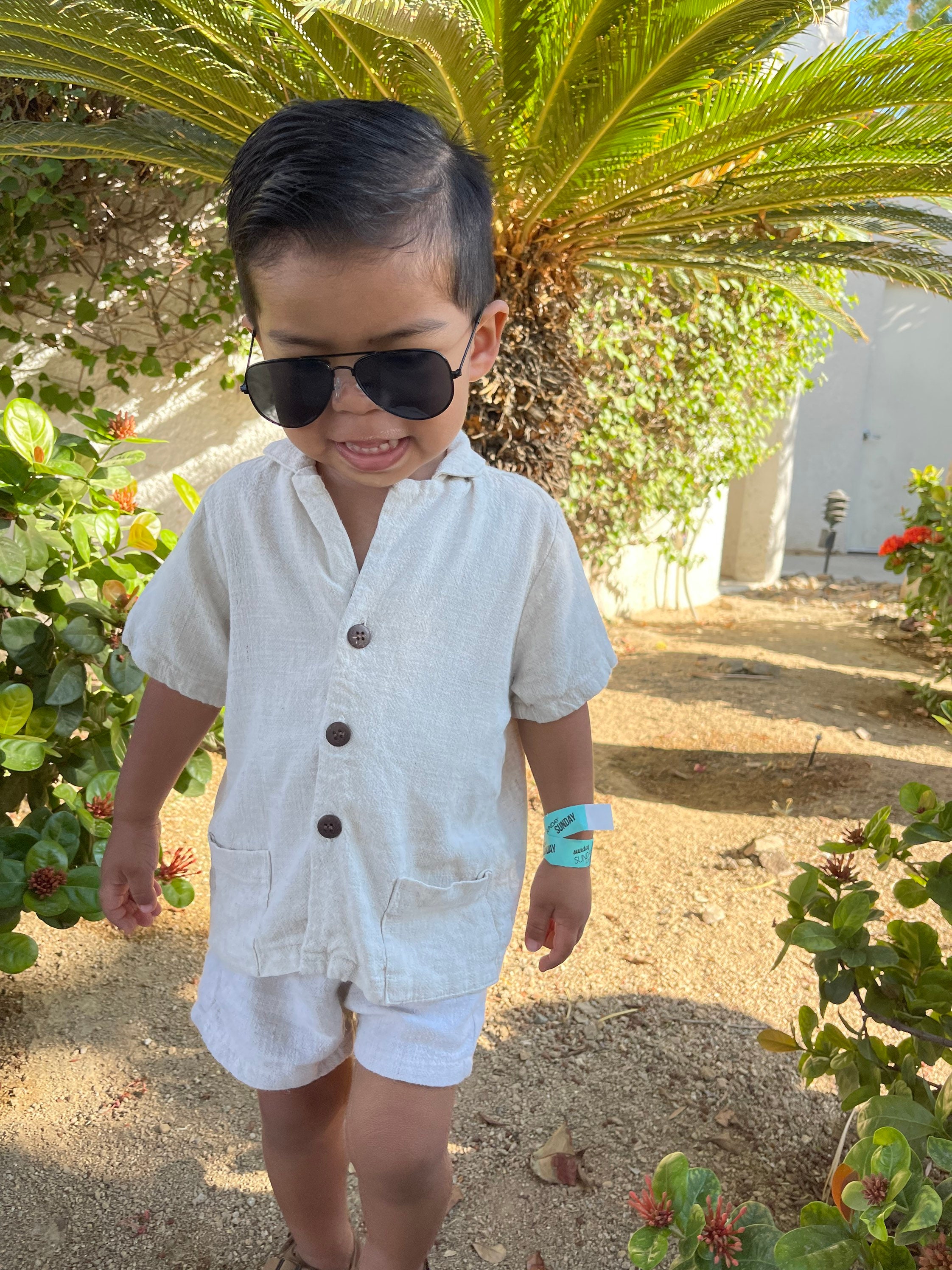 thumbnail image 2 of LIUYUNNN Boys Summer Linen Shirt And Shorts Set Casual Outfits For Toddler Kids Breathable Blend Comfortable Playwear, Kids Unisex, Size: 4-5 Years, Green 2 of 10