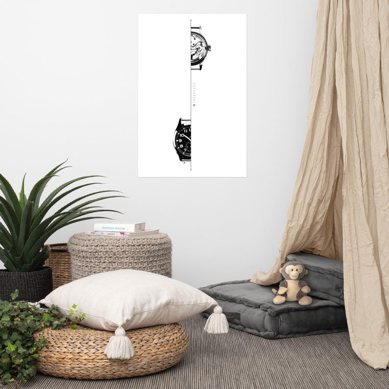 Watch Wall Art Horology Print Minimalist Technical Watch Movement Illustration Draw Mechanical Timepiece Engineering Poster Digital download image 14