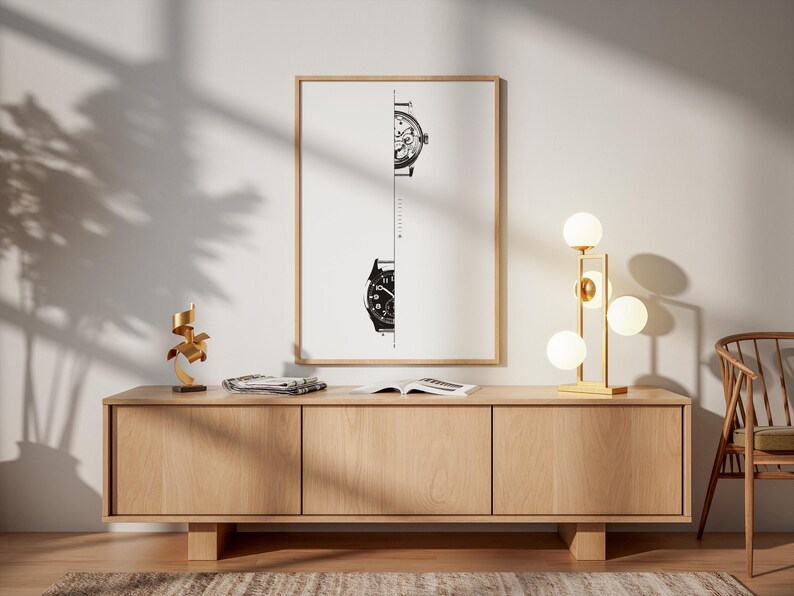Horology Print Minimalist Technical Watch Movement Illustration Drawing Mechanical Timepiece Engineering Poster Watchmaker Gift Man Office Wall Art Study Room Library Professional Space Precision Blueprint Design Digital Download Printable