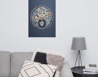 Skeleton Watch Art Blue Gold Wall Design Luxury Watch Movement Print Horology Poster Mechanical Timepiece Office Gift Men Enthusiast