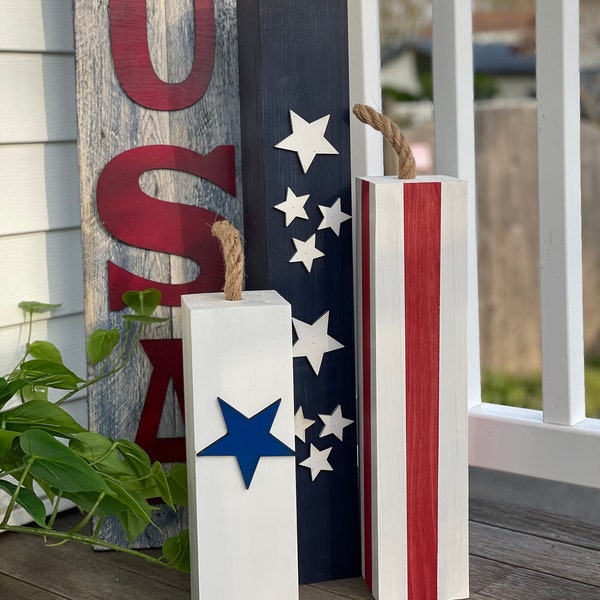 Wooden Firecrackers | Wood Firecrackers | Front Porch Decor | Entryway Decor | Americana | Spring Decor | Summer Decor | 4th of July Decor