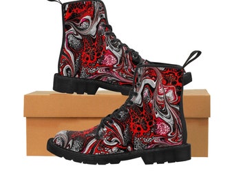 Women's Canvas Boots Acrylic bloom Sheleeart style sublimation print in red black gray