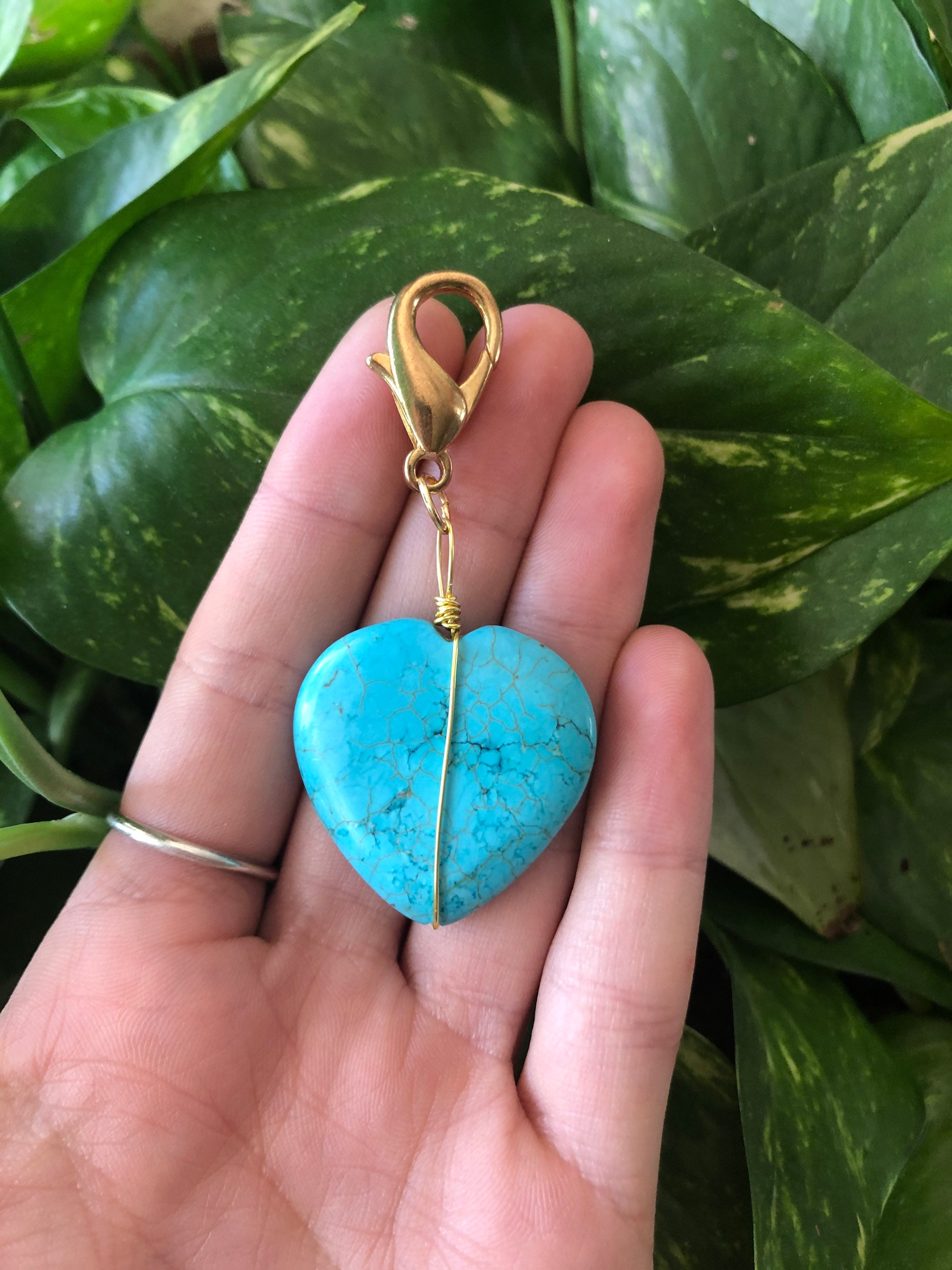 Handmade Keychain Gold Wire Wrapped Turquoise Heart Keychain Etsy