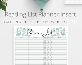 Reading Journal Insert for Planner, Instant Download, A5, US Letter, Happy Planner Size (7x9.25)