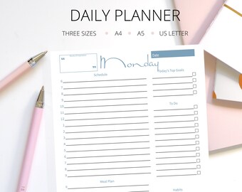 Daily Planner Pages, Instant Download, Includes a Habit Tracker, To Do List and Meal Plan Tracker