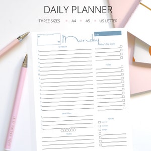 Daily Planner Pages, Instant Download, Includes a Habit Tracker, To Do List and Meal Plan Tracker