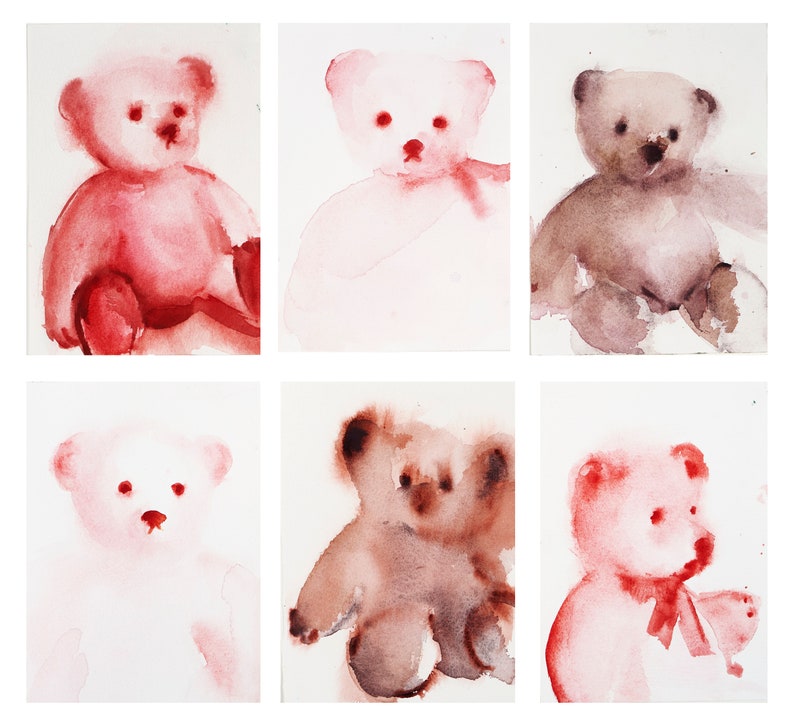Original watercolor illustration Teddy Bear 6