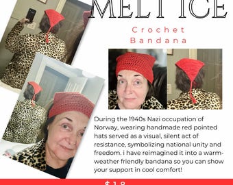 Crochet Cotton Norwegian Red Braid Bandana - Warm Weather Alternative to Resistance Beanie Hat