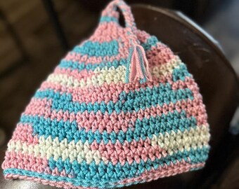 Trans Pride Resistance Crochet Beanie – Hand-crocheted, TransJustice.io Support Hat