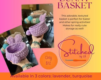Hand-Crocheted Plush Bunny Basket – Soft Chenille Easter Storage Organizer