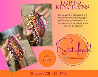 Braided LGBTQ+ Pride Keychain | Yarn Bag Charm, Zipper Pull Accessory