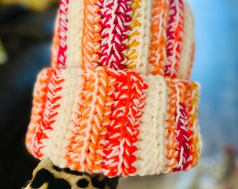 Handmade Double Thick Crochet Beanie – Citrus Twist Winter Hat
