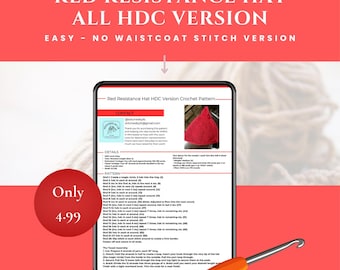 Rot Widerstand Norweger Häkelmütze Schnittmuster Toque Toboggan Beanie Cap Alle HDC Anti Ice