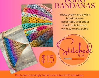 Hand-Crocheted Boho Granny Stitch Bandana – Stitched by LB Crochet