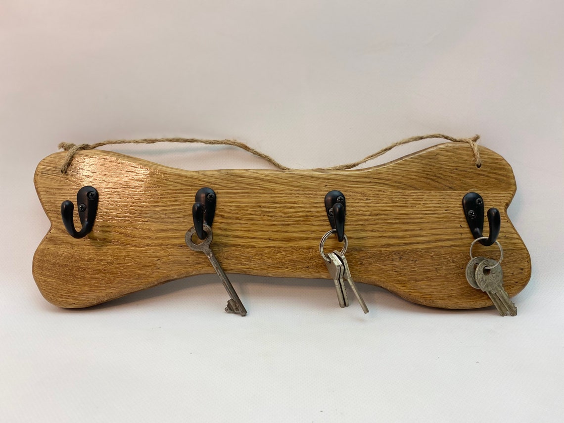 Wall key holder. Dog leash holder on handmade wooden bone. Etsy