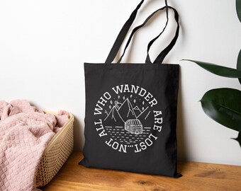 Adventure Woven Tote Bag, Traveler Tote, Hand Drawn Design Quote, Reusable Carryall