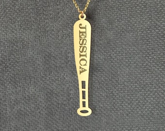 Personalized Softball Bat Necklace - Custom Name Sports Pendant - Gift for Softball Players and Fans