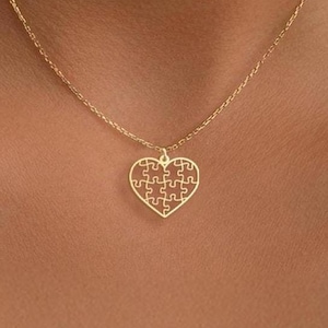 Puzzle Heart Necklace - Love Puzzle Pendant - Romantic Jewelry for Couples - Gold or Silver Heart Charm Necklace