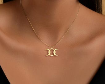 Triple Moon Goddess Necklace - Symbol of Feminine Power - Wiccan Moon Phases Pendant - 18k Gold Plated or Sterling Silver